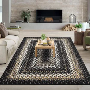 Bordered Black Multi 3x5 Area Rug Washable Rug Living Room Modern Rug Boho Area Rug Non Slip Accent Rug Faux Wool Rug Retro Bordered Print Indoor Mat for Bedroom Kitchen