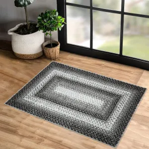 Bordered Grey 2x3 Braided Entryway Rugs Indoor Rustic Area Rug Washable Rug Modern Geometric Area Rug Non-Slip Boho Rug for Living Room Bedroom Kitchen