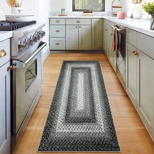 Bordered Grey 2x6 Runner Rugs, Washable Rug Area Rug Modern Hallway Floor Mat Boho Rug Retro Distressed Carpet Grey BordeGrey Country Accent Rug Non Slip Bathroom Kitchen Bedroom Living Room