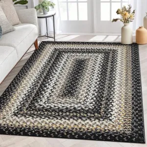 Bordered Black Multi 4x6 Washable Rug Boho Rug Small Living Room Area Rug Indoor Throw Floor Carpet Farmhouse Rug Modern Rug Braided Rustic Area Rug for Bedroom Kitchen