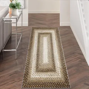 Bordered Taupe 2x8 Rugs, Braided Printed Hallway Runner Rug Washable Non Slip Boho Farmhouse Carpet
