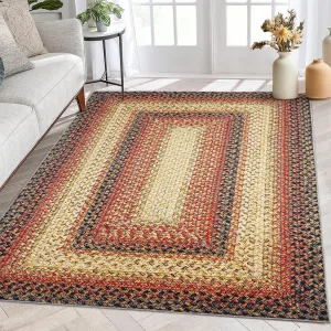 Bordered Red Multi 3x5 Washable Non Slip Braided Printed Bohemian Rug Living Room Bedroom Dining