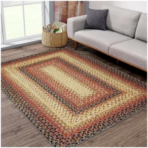 Bordered Red Multi 5x7 Bedroom Rug Braided Print Boho Rug Machine Washable Rug Modern Floor Cover Geometric Rug for Living Room Office Nursery Kitchen