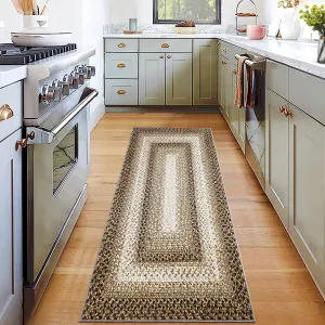 Bordered Taupe 2x6 Hallway Runner Rug, Braided Printed Runner Rug Washable Rug Boho Runner Rug Modern Geometric Rug Rustic Floor Cover Runner for Entryway Laundry Living Room Bedroom Kitchen