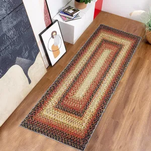 Bordered Red Multi 2x6 Hallway Runner Rug Braided Printed Runner Rug Washable Rug Boho Runner Rug Modern Geometric Rug Rustic Floor Cover Runner for Entryway Laundry Living Room Bedroom Kitchen