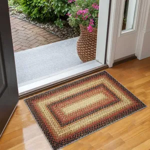 Bordered Red Multi 2x4 Area Rug Small Entryway Rug Machine Washable Braided Printed Red Rustic Carpet Indoor Non Slip Farmhouse Bohemian Accent