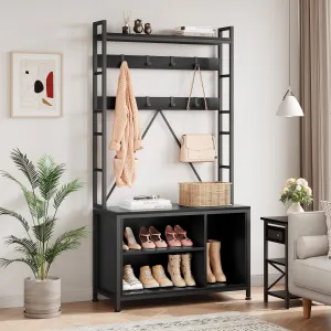 Coat Rack Shoe Bench Industrial Hall Tree Storage Bench with 3 Storage Cubbies and 8 Hooks Freestanding Entryway Coat Rack with Shoe Storage