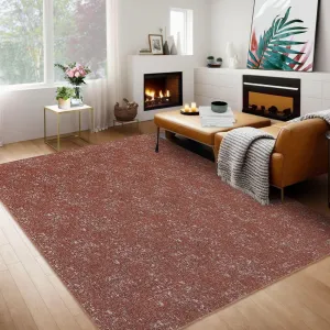 Living Room Rug 8X10 Large Soft Machine Washable Solid Contemporary Rug Brick Red Rug Indoor Carpet Non Slip Accent Rug Low Pile Foldable Rug for Nursery Office, Brick Red