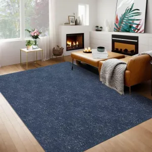 Large Area Rug 9X12 Solid Contemporary Area Rug Washable Rug Navy Rug Thin Living Room Rug Indoor Carpet Soft Low Pile Rug Reversible Bedroom Rug for Nursery Room, Navy