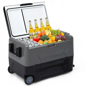 48 Quart car refrigerator with movable wheels, dual-zone, APP control, 12/24V DC & 110-240V AC, -4℉-68℉, perfect for camping