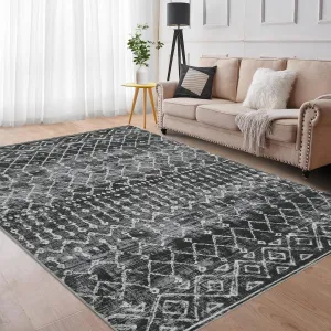 Vintage Geometric Striped Area Rug 10x13 Large Living Room Washable Rugs Non Slip Throw Rug Large Area Rug Low Pile Non Shedding Stain Resistant Carpet for Apartment Nursery,Black