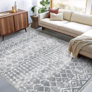 9x12 Bohemian Moroccan Rug - Washable, Non-Slip, Polyester, Stain Resistant, Living Room/Bedroom