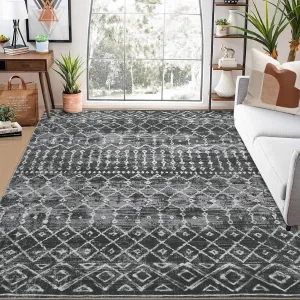 Bohemian Washable Rug 9x12 - Vintage Design, Non-Slip, Polyester, Washable, Stain Resistant, Living Room, Bedroom