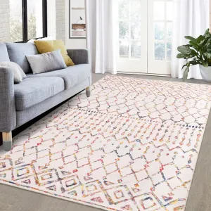Machine Washable Area Rug 5x7 Moroccan Area Rug for Living Room Bedroom Modern Boho Geometric Non-Slip Stain Resistant Accent Rug Carpet for Home Decor Floor Decoration, Multi