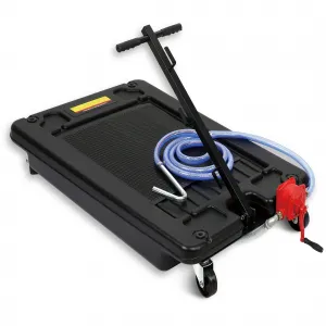 Hand Pump & Hose Oil Drain Pan with 17 Gal Low Profile & 8 Ft Hose - Black