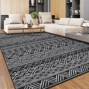 Washable 9x12 Area Rugs Boho Large Rugs for Living Room Stain-Resistant Carpet Abstract Rugs for Bedroom with Non Slip Backing Home Decor Floor Decoration