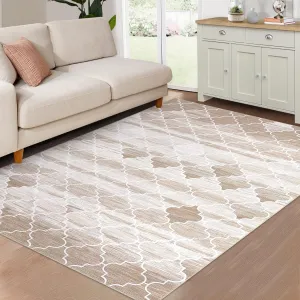 8x10 Area Rug Modern Moroccan Machine Washable Area Rug for Living Room Bedroom Contemporary Geometric Non-Slip Stain Resistant Accent Rug Carpet for Home Decor Floor Decoration, Taupe