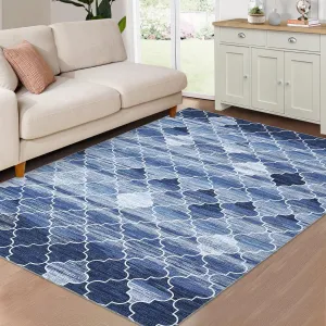Machine Washable Area Rug 5x7 Modern Moroccan Area Rug for Living Room Bedroom Contemporary Geometric Non-Slip Stain Resistant Accent Rug Carpet for Home Decor Floor Decoration, Navy