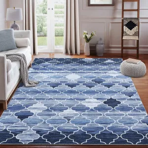 8x10 Area Rug Modern Moroccan Machine Washable Area Rug for Living Room Bedroom Contemporary Geometric Non-Slip Stain Resistant Accent Rug Carpet for Home Decor Floor Decoration, Navy