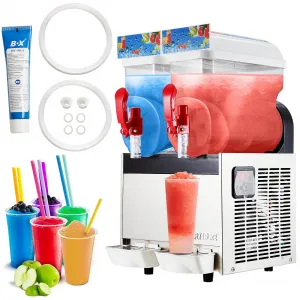15Lx2/7.92 Gals Commercial Slushy Machine Margarita Machine 500W Frozen Drink Machine Food-Grade PC Tanks for Restaurants Bars Pool Parties