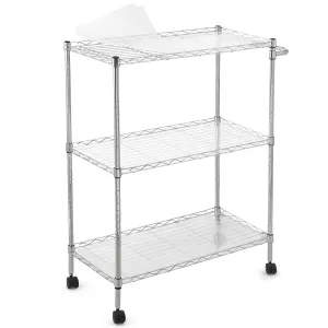 3 Tiers Kitchen Rolling Utility Cart, Wire Rolling Service Cart with Handle Bar and Shelf Liner, 300Lbs Capacity Trolley Serving Cart for Kitchen