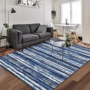 Large Area Rug 9X12 Abstract Area Rug Washable Rug Thin Living Room Rug Modern Indoor Carpet Soft Low Pile Rug Reversible Bedroom Rug for Nursery Room Dining Room, Navy
