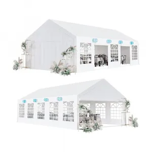 16 x 32 FT Outdoor Party Tent Canopy Wedding Patio Camping Gazebo Shelter Pavilion Cater Wedding BBQ Events Tent w/Removable Sidewalls & 3 Storage Bags, White
