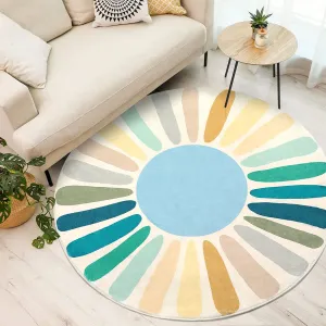 Round Rug 5x5 Ft Sun Washable Rugs for Bedroom, Soft Non-Slip Circle Living Room Rugs, Colorful Rainbow Circular Throw Rug Area Carpets for Kids Room Playroom Nursery Dinning Room