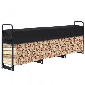12FT Outdoor Firewood Rack with Cover for Wood Storage