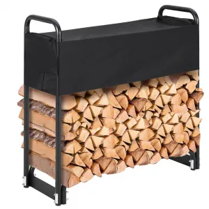 4FT Outdoor Firewood Rack with Waterproof Cover - Heavy Duty Firewood Holder for Patio, Fireplace, Backyard