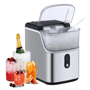 Commercial Nugget Ice Maker - 36 Lbs/Day Sonic Chewable Ice Machine with Self-Cleaning, Fast 7-Min Ice Making for Home Bar (Silver)