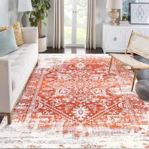 Area Rug 4x6 Vintage Rug Non Slip Washable Rug Non Shedding Distressed Rug Low Pile Throw Rug Foldable Accent Rug for Bedroom Nursery Living Room, Orange