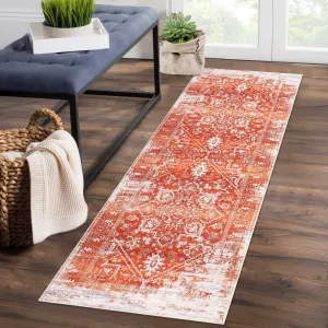 Runner Rug 2x6 Machine Washable Hallway Rug Vintage Area Rug Non-Slip Distressed Throw Floor Carpet for Kitchen Laundry Room Bedroom, Orange
