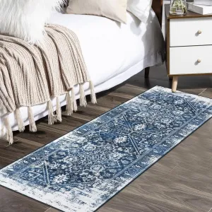 Runner Rug 2x6 Machine Washable Hallway Rug Vintage Area Rug Non-Slip Distressed Throw Floor Carpet for Kitchen Laundry Room Bedroom, Navy