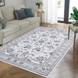 Area Rug 8x10 Large Vintage Rug Machine Washable Area Rug Indoor Floor Cover Boho Distressed Rug Retro Accent Area Rug for Living Room Bedroom Kitchen, Grey