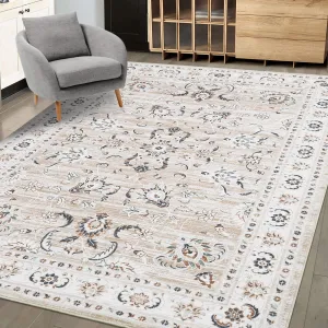 9x12 Large Living Room Area Rug Washable Rug Vintage Accent Floor Cover Retro Distressed Area Rug Non-Slip Indoor Area Rug for Bedroom Home Office, Pink