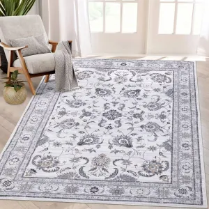 9x12 Large Living Room Area Rug Washable Rug Vintage Accent Floor Cover Retro Distressed Area Rug Non-Slip Indoor Area Rug for Bedroom Home Office, Grey