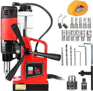Magnetic Drill Press, 1300W 1.57in Boring Diameter, 2922lbf/13000N Suction Force, 810RPM with Overload Protection, 3 Twist Drills for Industrial Home Improvement, Black
