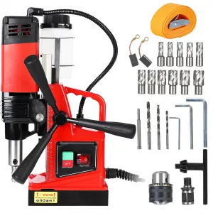Mag Drill Press, 1300W 1.6 in Boring Diameter, 810RPM 2922 lbff/13000N Electric Magnetic Drill with 11Pcs Drill Bits,Overload Protection for Industrial Home Improvement Power Magnetic Drill Presses