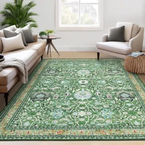 Persian Grass Green 5x7 Washable Rugs for Living Room Boho Vintage Rug Non Slip Throw Rugs Distressed Large Bedroom Rugs Low Pile Non Shedding Stain Resistant Carpet for Dining Room Nursery