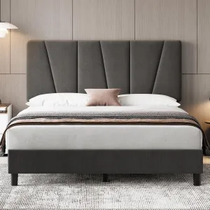 Queen Size Bed Frame with Adjustable Headboard, Linen Upholstered Platform Bed Frame with Strong Wooden Slats, Mattress Foundation, No Box Spring Needed, Easy Assembly, Gray