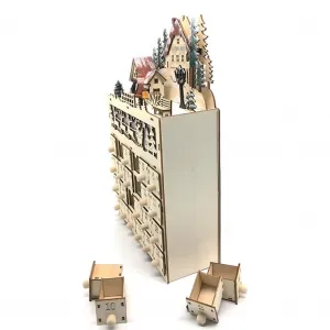 Calendar Ornament Wooden Christmas Advent Calendar Reindeer Village LED Holiday Decoration Christmas Gift For Friends DIY Artisan Wood color