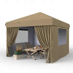 10'x10' Pop Up Canopy, Heavy Duty Tents for Parties, One Person Set Up Event Tent, Brown