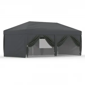 10'x20' Pop Up Canopy Tent Outdoor Canopy One-Person Set Up Heavy Duty Commercial Instant Tent Shelter, 6-Sidewall+Gray