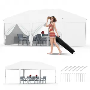 10'x20' Pop Up Canopy Tent Outdoor Canopy One-Person Set Up Heavy Duty Commercial Instant Tent Shelter, 6-Sidewall+White