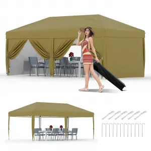 10x20 Pop-Up Canopy Tent, 200 Sq Ft Shade, One-Push Setup, 210D Oxford Fabric, 6 Sidewalls, Steel Frame, Portable Roller Bag, Outdoor Events & Camping