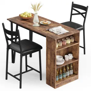 Dining Table Set for 2, Expandable Bar Table with 3 Storage Shelves, MDF & Metal, Foldable Space-Saving, Easy Assembly, Ideal for Small Spaces, Brown