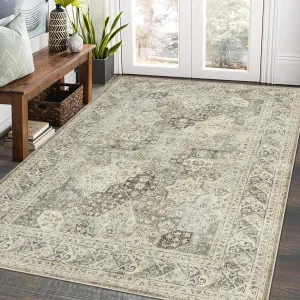 Vintage Area Rug Brown Washable Rug Living Room Rug Bedroom Rug Indoor Carpet Tribal Distressed Rug Retro Accent Throw Rug