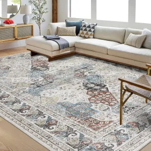 Vintage Area Rug Colorful Washable Rug Living Room Rug Bedroom Rug Indoor Carpet Tribal Distressed Rug Retro Accent Throw Rug