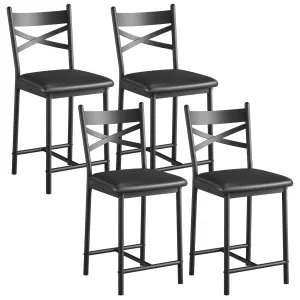 Bar Stools Set of 4 for Kitchen, with Footrest and Back, PU Leather, High-Density Sponge, Metal Frame, Easy Assembly, Ideal for Kitchen Island, Apartment